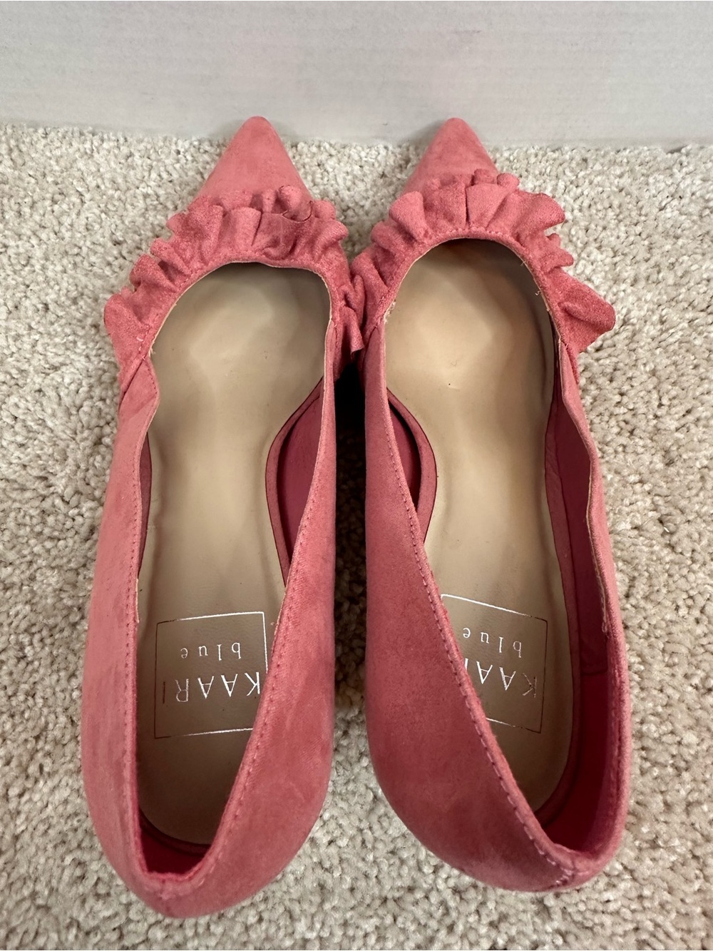 Kaari Blue Coral Pink Ruffle Pointed heels, size 8.5, new without box - Picture 5 of 6